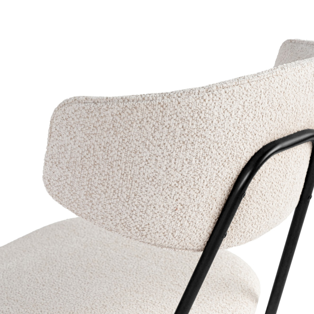 Raleo White Fabric Dining Chairs with Black Metal Legs in Pair