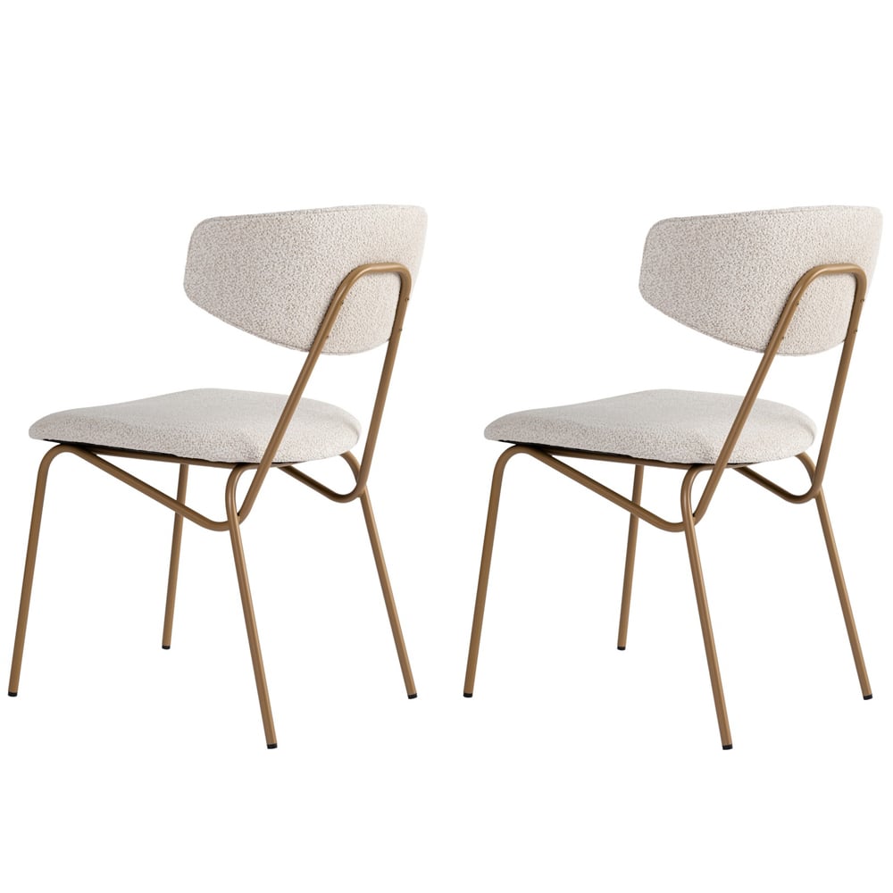 Raleo White Fabric Dining Chairs with Gold Metal Legs in Pair