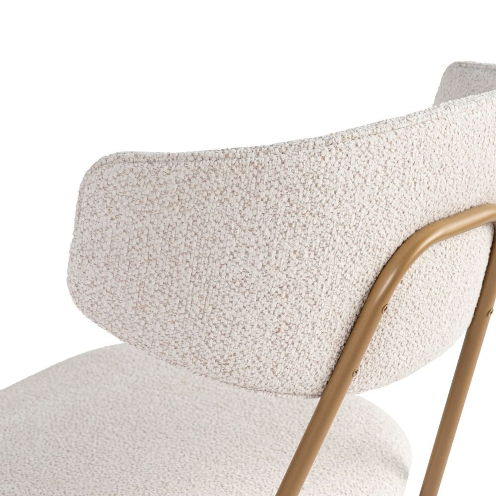 Raleo White Fabric Dining Chairs with Gold Metal Legs in Pair