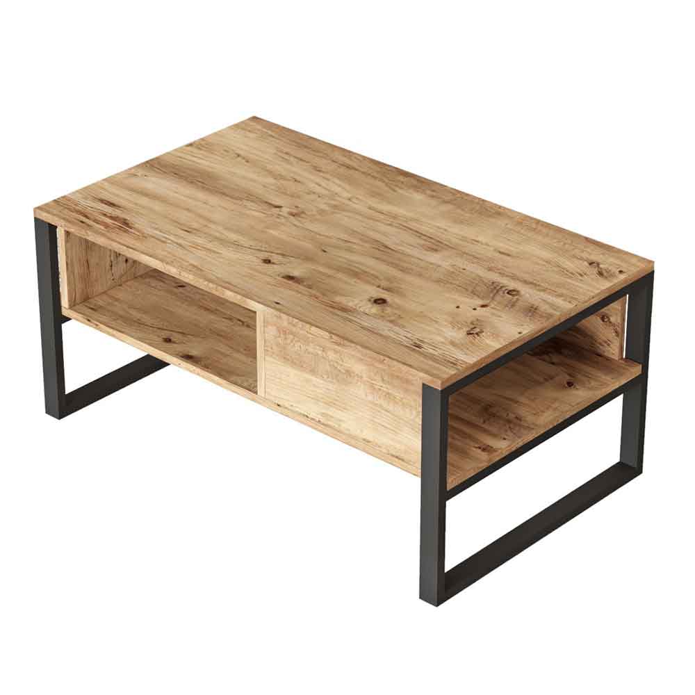 Raleo Wooden Coffee Table with Metal Frame in Atlantic Pine
