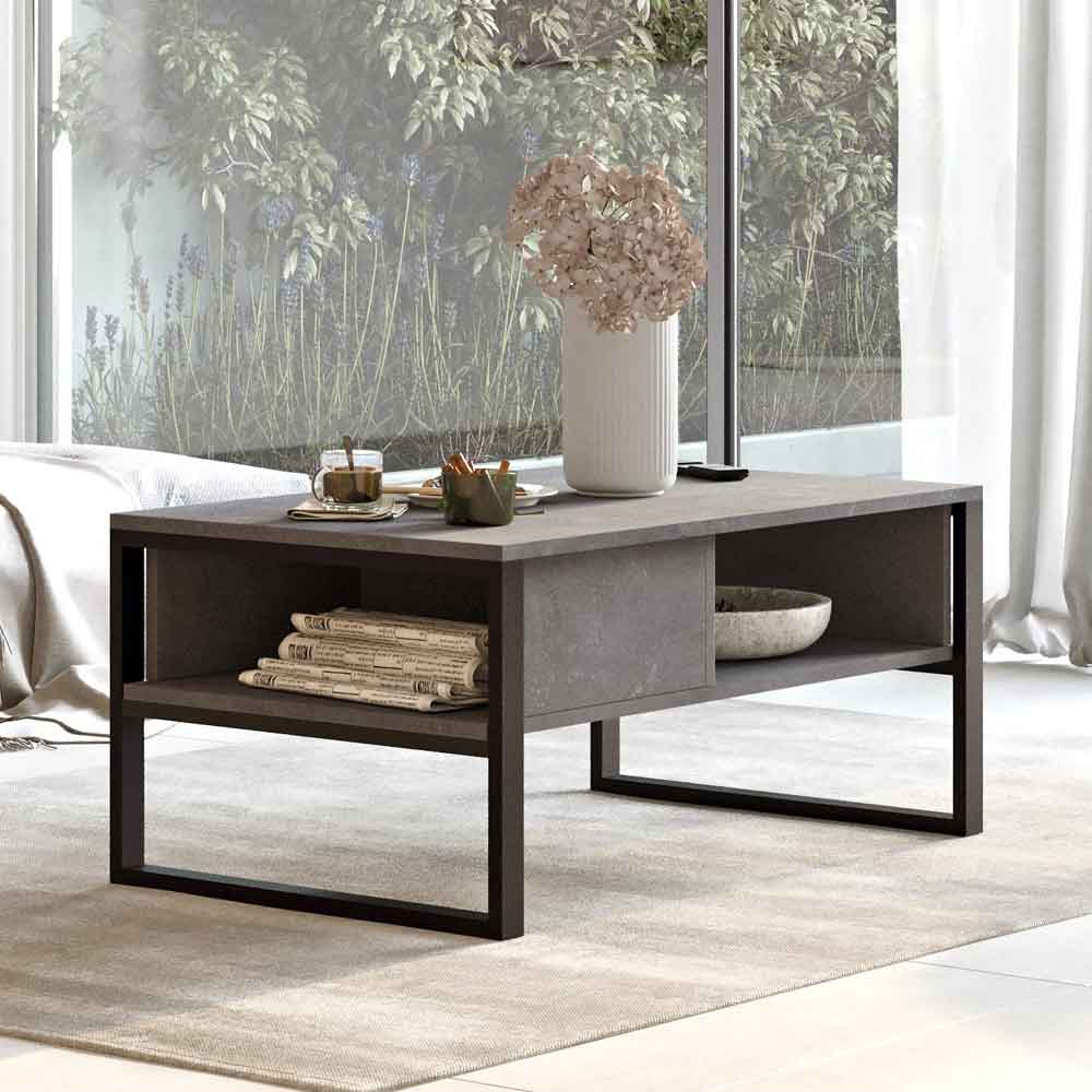 Raleo Wooden Coffee Table with Metal Frame in Silver