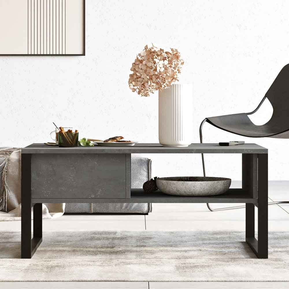 Raleo Wooden Coffee Table with Metal Frame in Silver