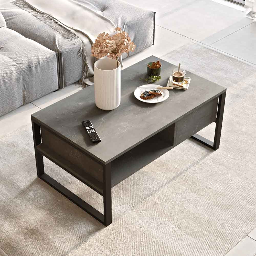 Raleo Wooden Coffee Table with Metal Frame in Silver