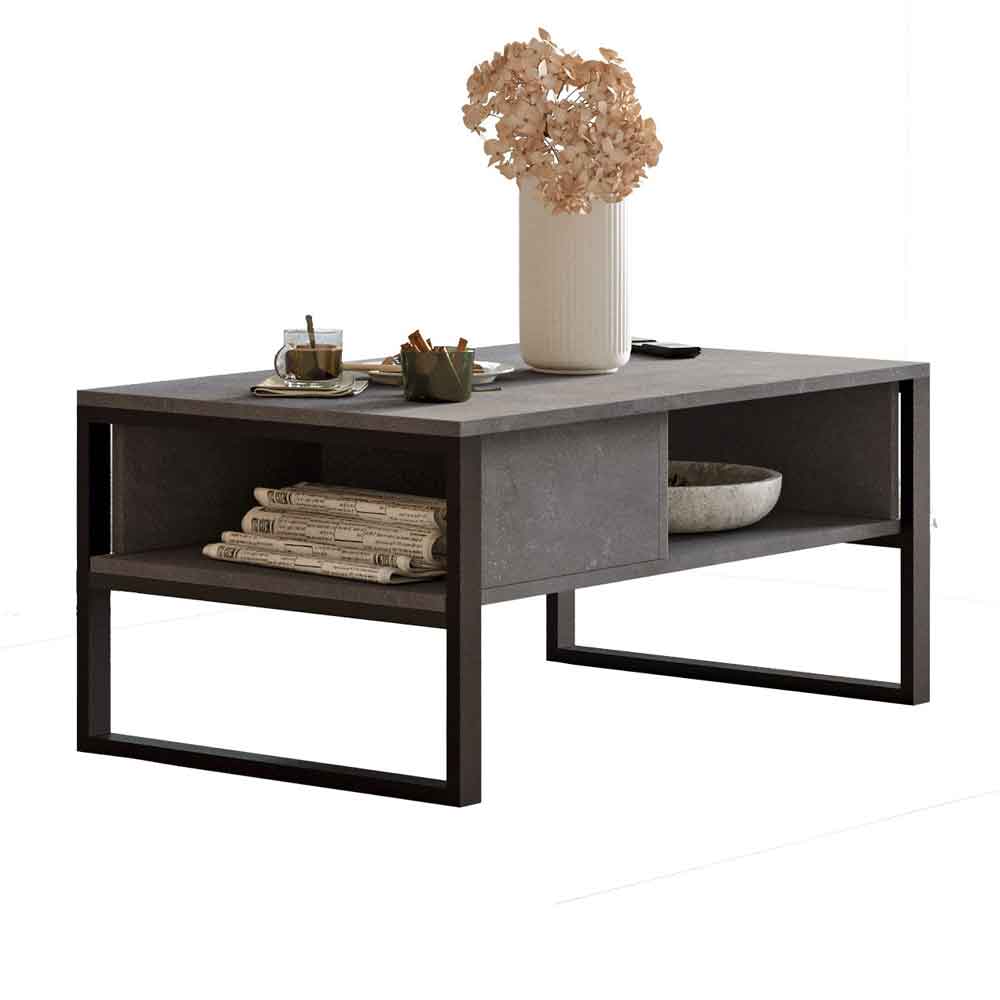 Raleo Wooden Coffee Table with Metal Frame in Silver