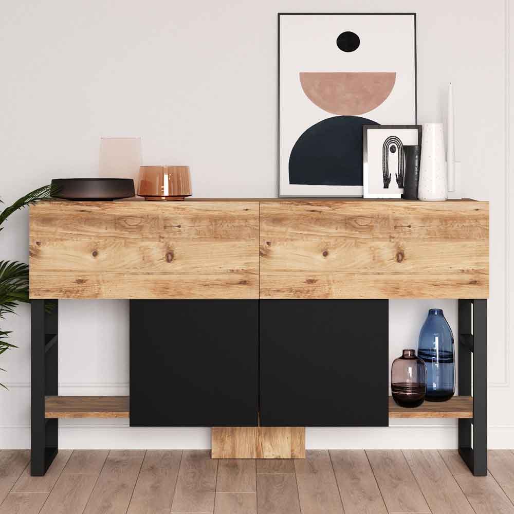 Raleo Wooden Console Table with Metal Frame in Atlantic Pine and Anthracite