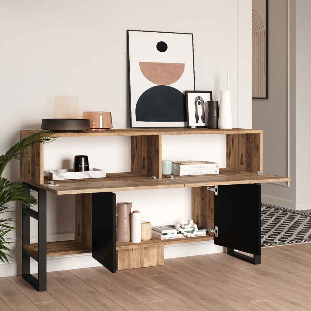 Raleo Wooden Console Table with Metal Frame in Atlantic Pine and Anthracite