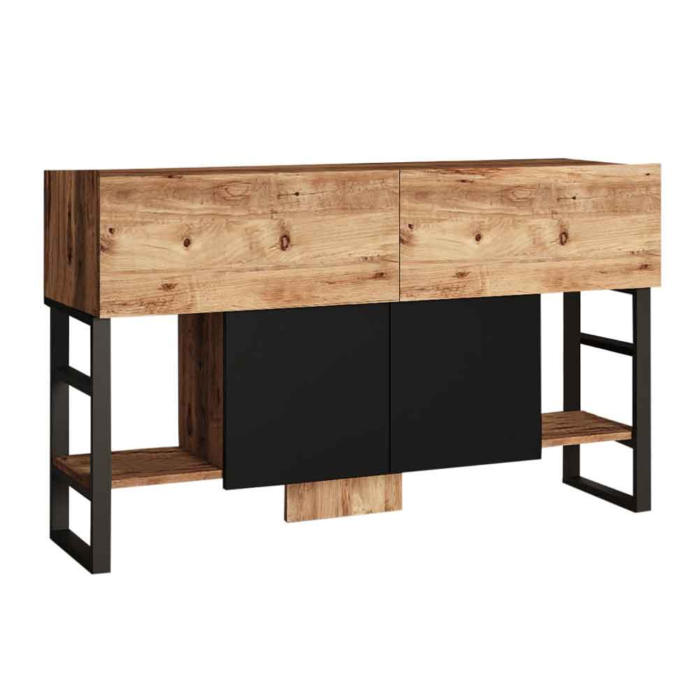 Raleo Wooden Console Table with Metal Frame in Atlantic Pine and Anthracite