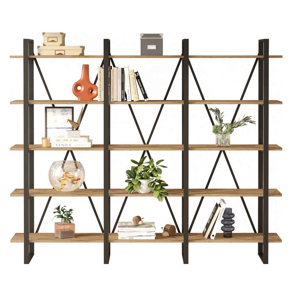 Raleo Wooden Shelving Unit with Metal Frame in Atlantic Pine