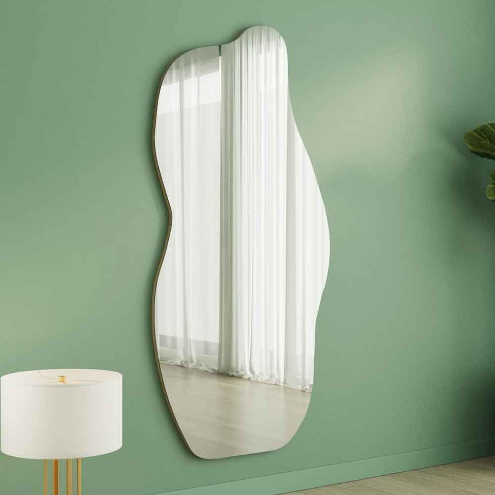 Ralia Glass Wall Mirror with Sand Wooden Frame