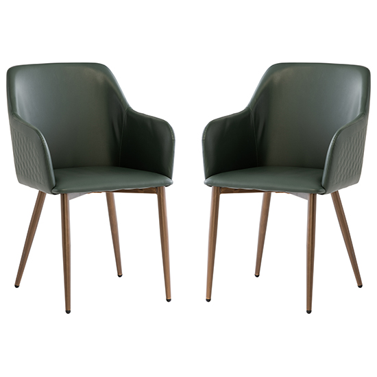 Ralph Dark Green Faux Leather Dining Chairs In Pair