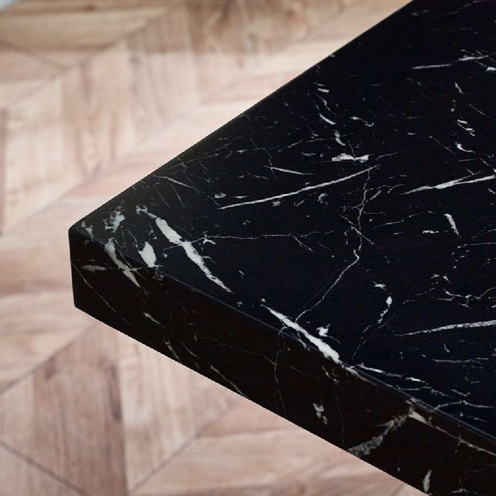 Rama Wooden Dining Table In Black Marble Effect