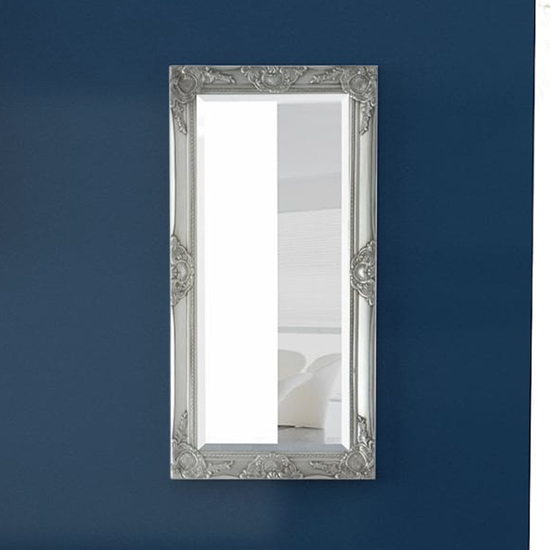 Ramiro Small Baroque Style Wooden Wall Mirror In Silver