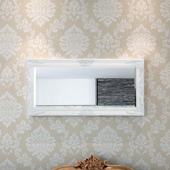 Read more about Ramiro small baroque style wooden wall mirror in white