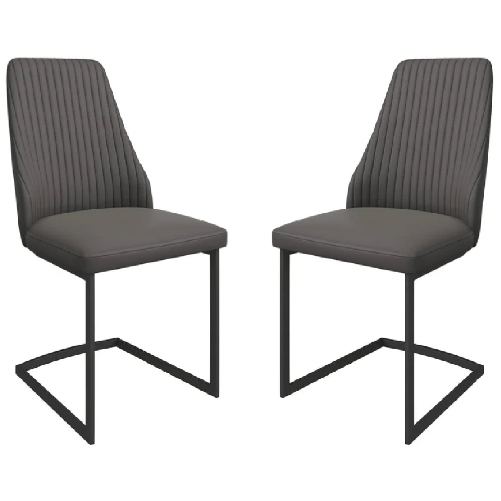 Read more about Ramona dark grey leather dining chairs with black legs in pair