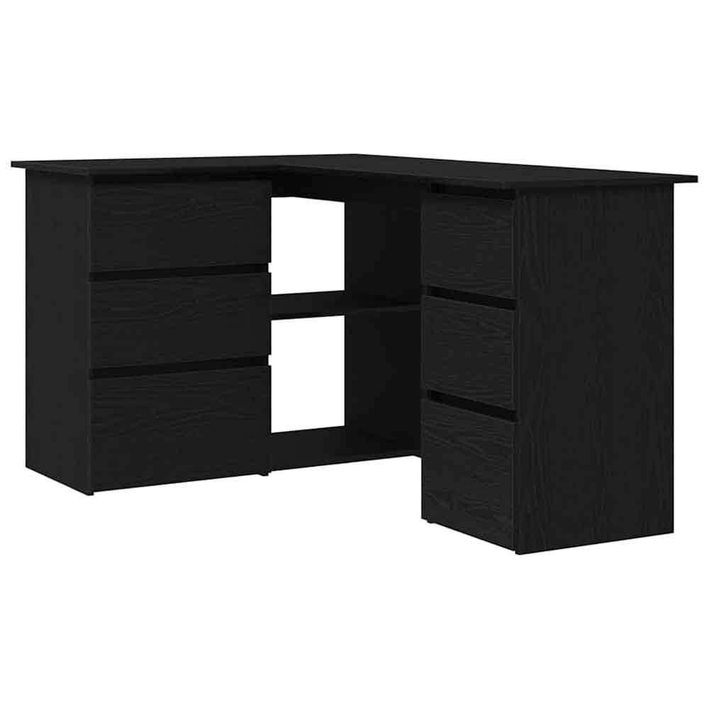 Ramona Wooden Corner Laptop Desk With 4 Drawers - Black Oak