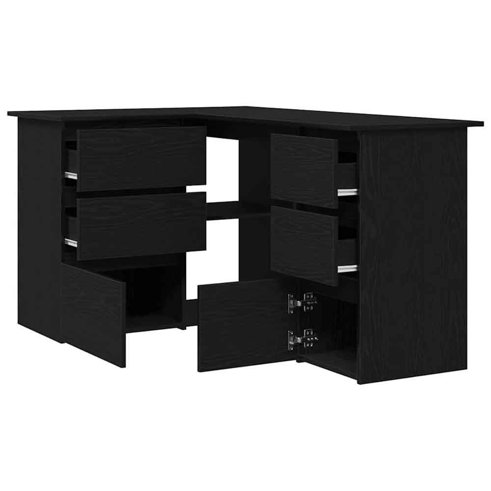 Ramona Wooden Corner Laptop Desk With 4 Drawers - Black Oak