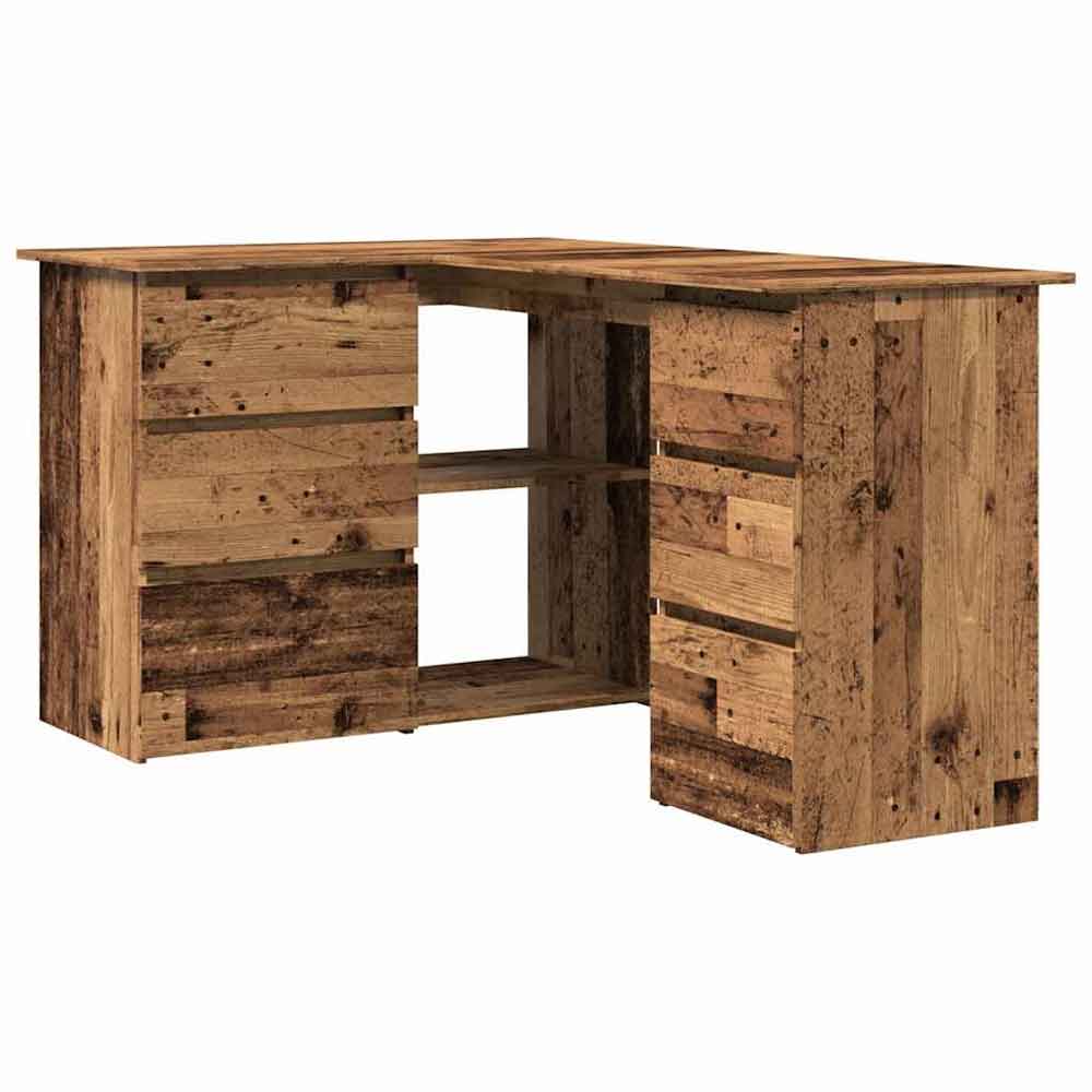 Ramona Wooden Corner Laptop Desk With 4 Drawers - Brown