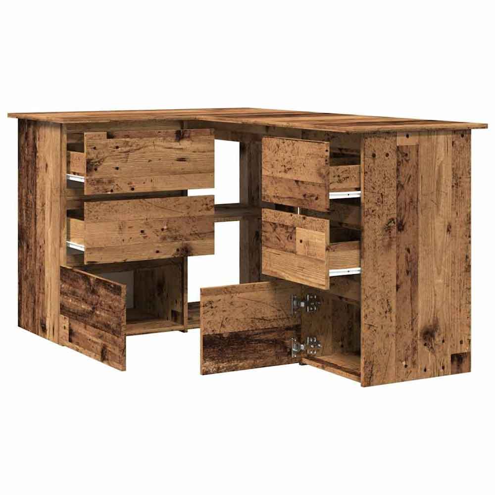 Ramona Wooden Corner Laptop Desk With 4 Drawers - Brown