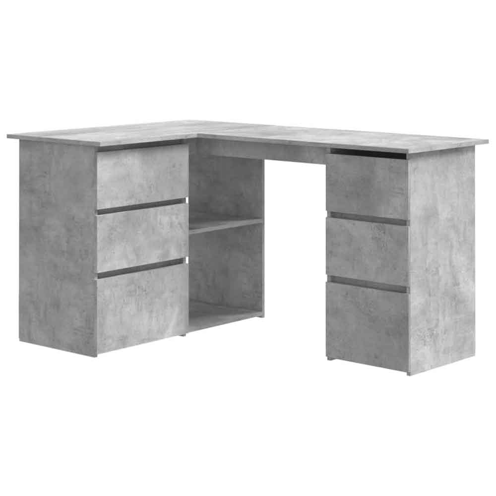 Ramona Wooden Corner Laptop Desk With 4 Drawers - Concrete Grey