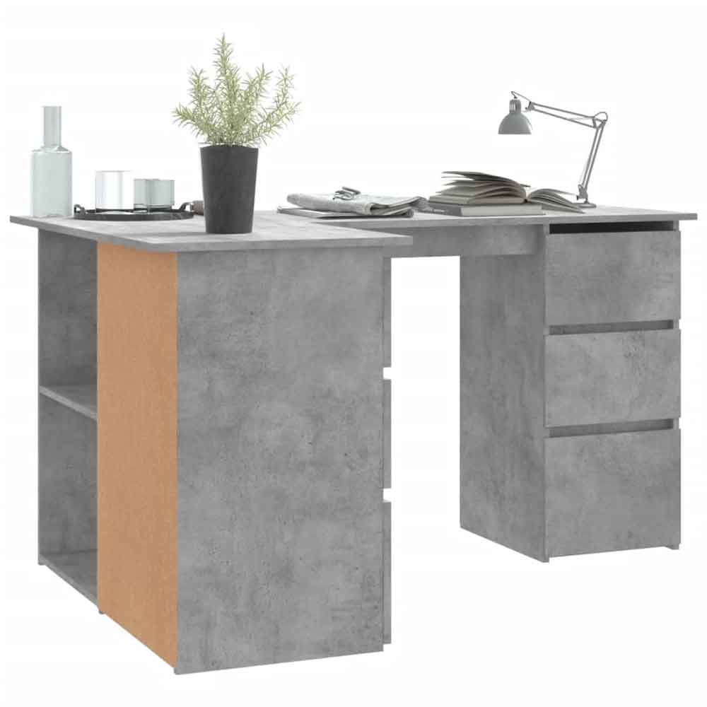 Ramona Wooden Corner Laptop Desk With 4 Drawers - Concrete Grey