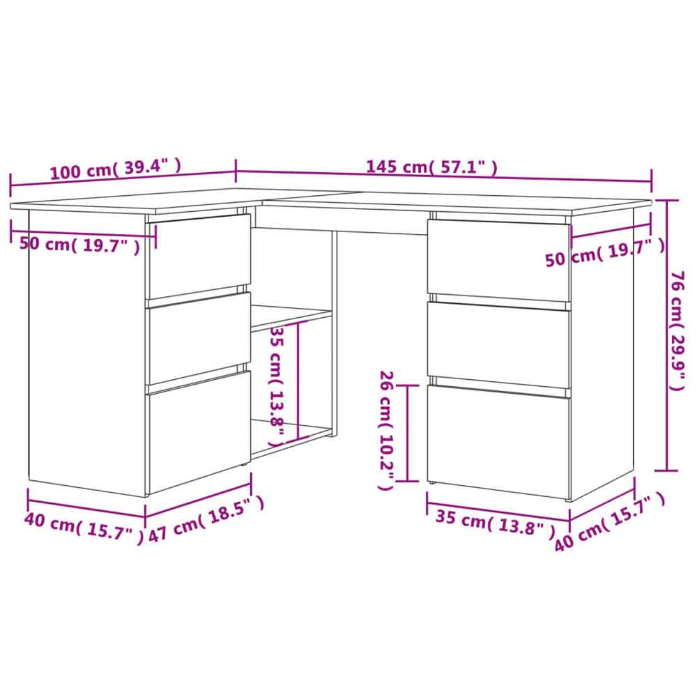 Ramona Wooden Corner Laptop Desk With 4 Drawers - White
