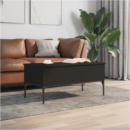 Ramsey Wooden Coffee Table With Metal Frame In Black