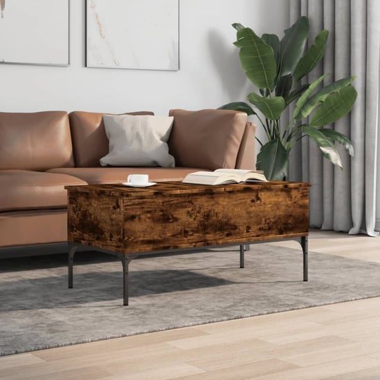 Product photograph of Ramsey Wooden Coffee Table With Metal Frame In Smoked Oak from Furniture in Fashion