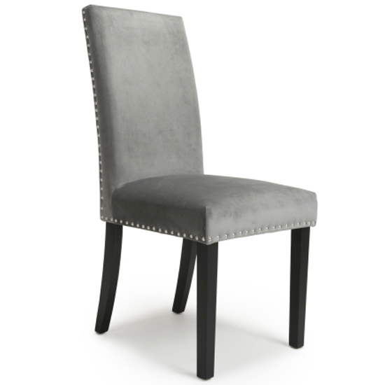 Rabat Grey Velvet Dining Chairs With Black Legs In Pair_2