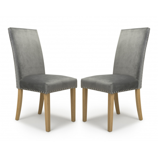 Rabat Grey Velvet Dining Chairs With Natural Legs In Pair