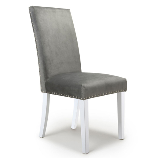 Rabat Grey Velvet Dining Chairs With White Legs In Pair_2