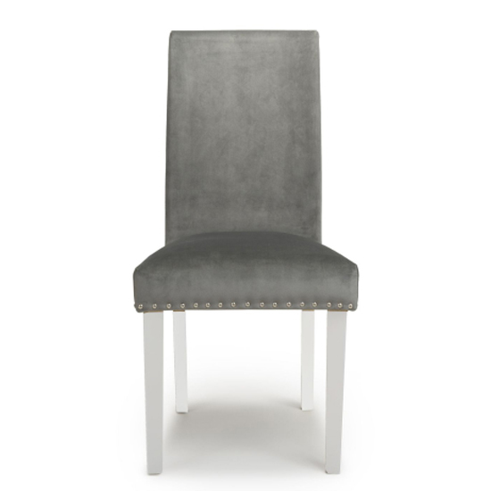 Rabat Grey Velvet Dining Chairs With White Legs In Pair_3
