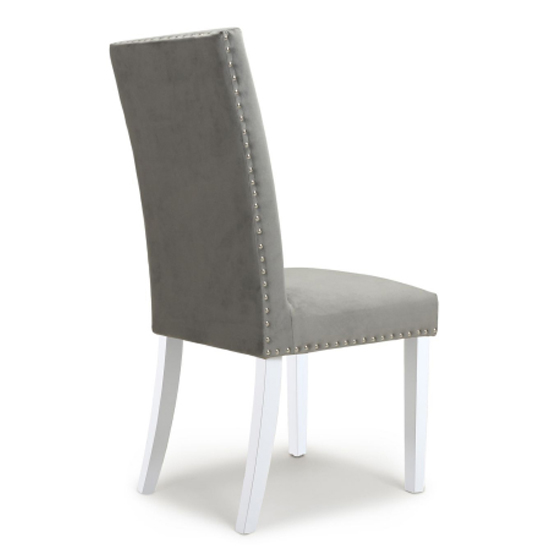 Rabat Grey Velvet Dining Chairs With White Legs In Pair Furniture in