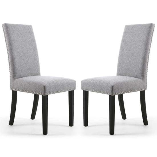 Read more about Rabat silver grey linen dining chairs and black legs in pair