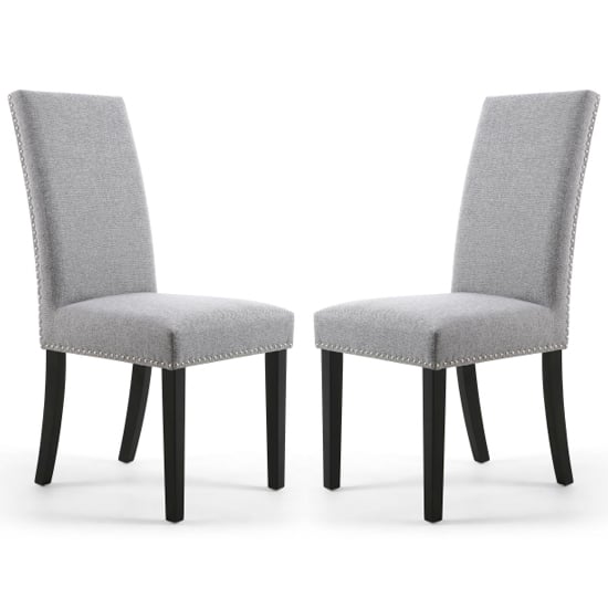 Rabat Silver Grey Linen Dining Chairs And Black Legs In Pair