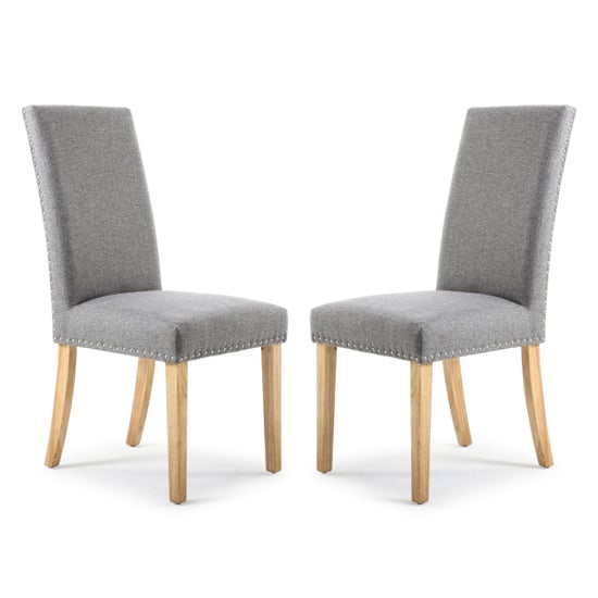 Rabat Silver Grey Linen Dining Chairs And Natural Leg In Pair