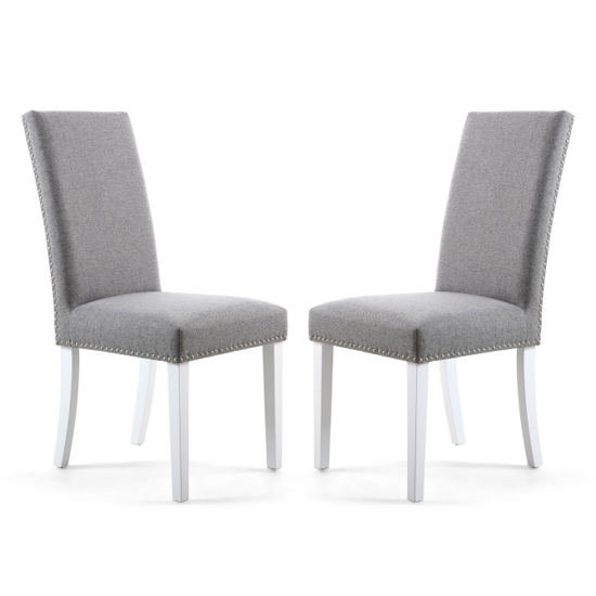 Read more about Rabat silver grey linen dining chairs and white legs in pair