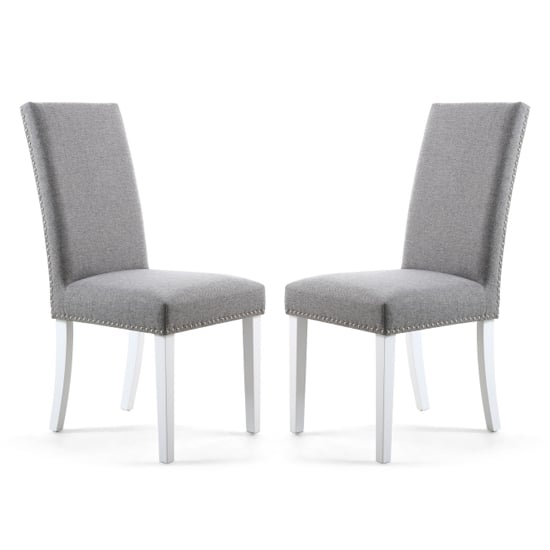 Rabat Silver Grey Linen Dining Chairs And White Legs In Pair