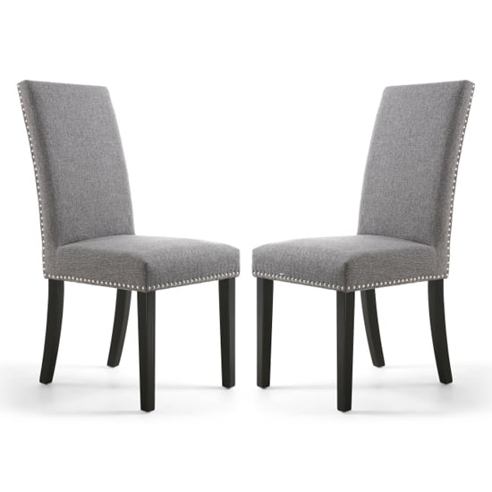 Read more about Rabat steel grey linen dining chairs and black legs in pair