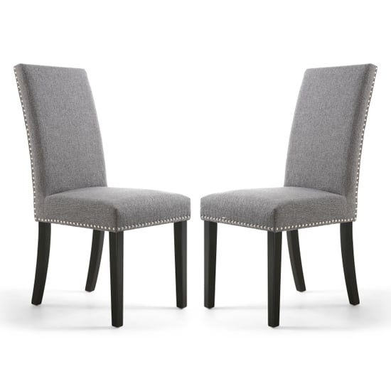 Rabat Steel Grey Linen Dining Chairs And Black Legs In Pair