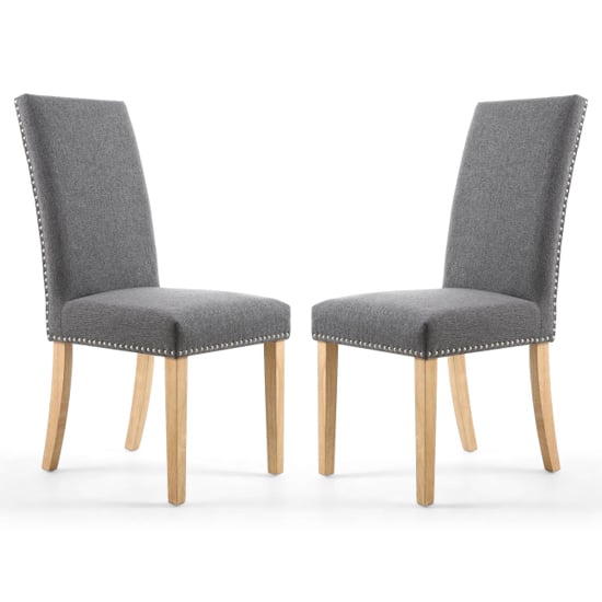 Read more about Rabat steel grey linen dining chairs and natural legs in pair
