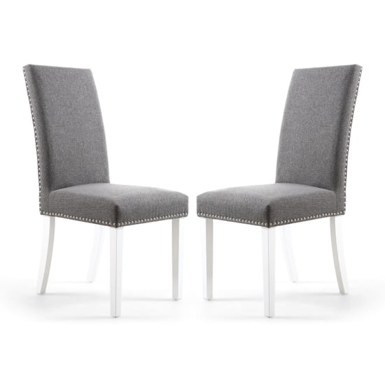 Photo of Rabat steel grey linen dining chairs and white legs in pair