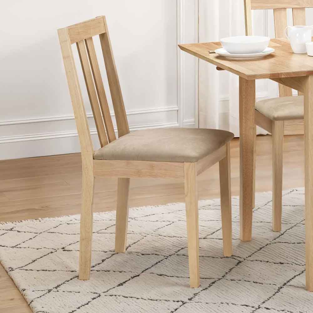 Ranee Light Oak Wooden Dining Chairs with Fabric Seat in Pair
