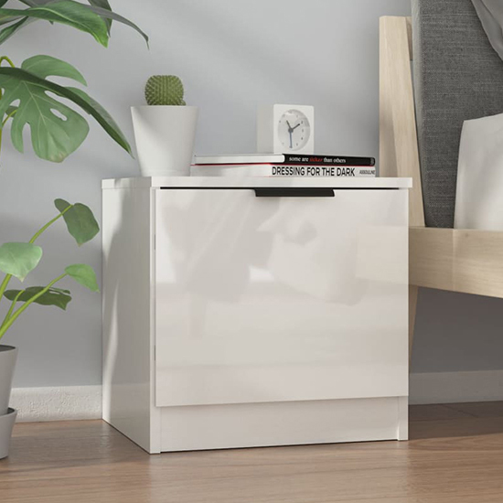 Product photograph of Ranya High Gloss Bedside Cabinet With 1 Door In White from Furniture in Fashion