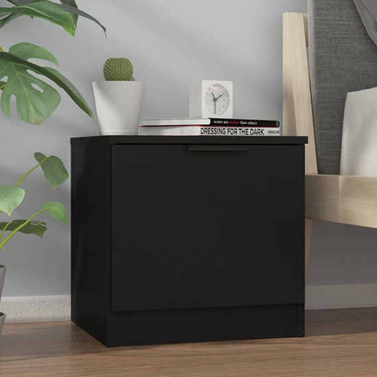 Ranya Wooden Bedside Cabinet With 1 Door In Black | Furniture in Fashion