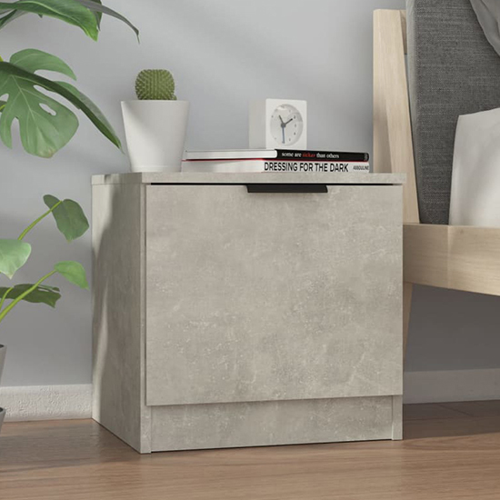 Product photograph of Ranya Wooden Bedside Cabinet With 1 Door In Concrete Effect from Furniture in Fashion