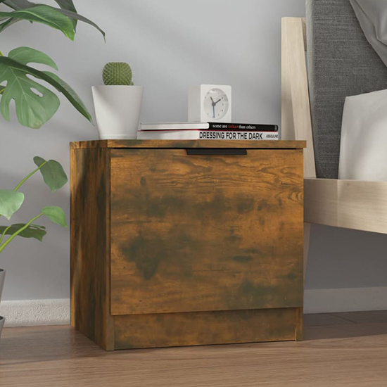 Photo of Ranya wooden bedside cabinet with 1 door in smoked oak