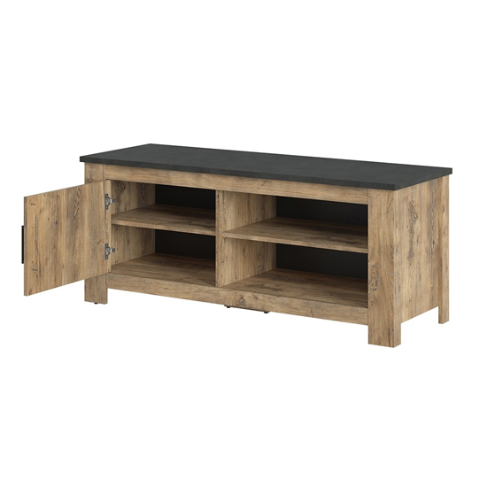 Rapilla Wooden TV Stand With 1 Door In Chestnut And Matera Grey