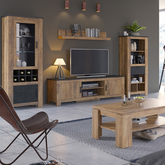 Rapilla Wooden TV Stand With 1 Door In Chestnut And Matera Grey