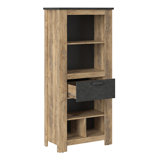 Rapilla Wooden Bookcase With 1 Drawer In Chestnut And Matera Grey