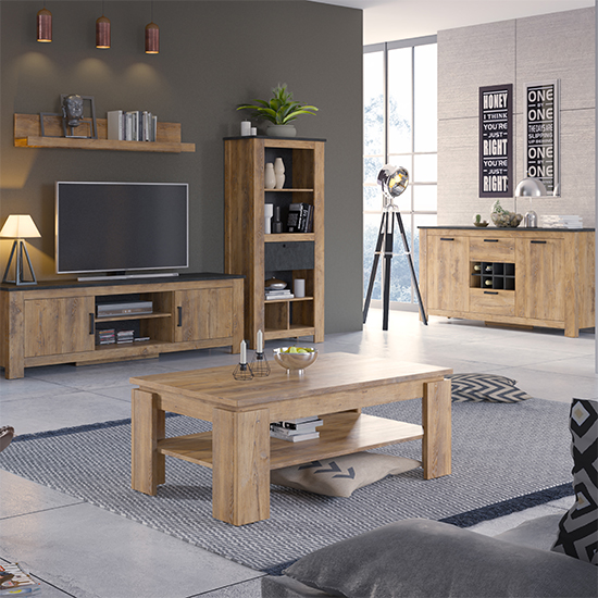 Rapilla Wooden Bookcase With 1 Drawer In Chestnut And Matera Grey